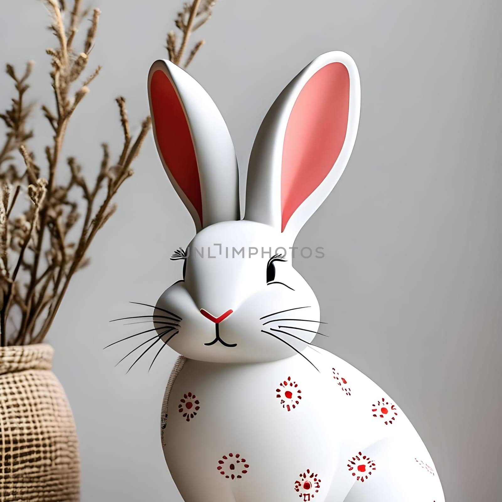 white rabbit 3d model toy gray background Scandinavian style Easter symbol. High quality 3d illustration alt