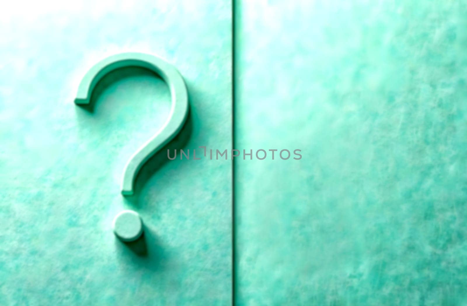 A large question mark stands prominently against a textured turquoise background, representing the confusion and search for answers in various issues.. Blurred picture