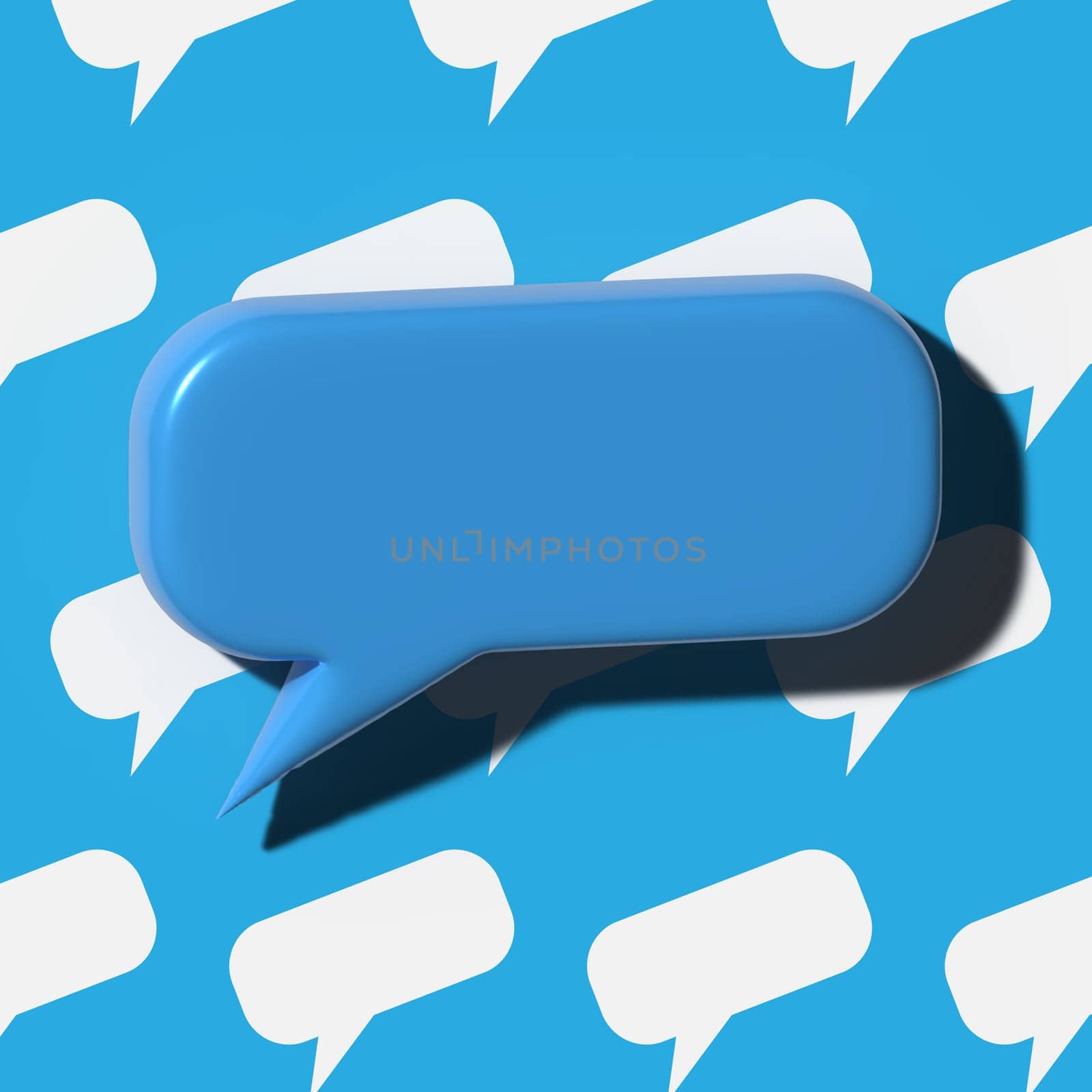 Blue dialog shape on a blue background, 3D rendering illustration