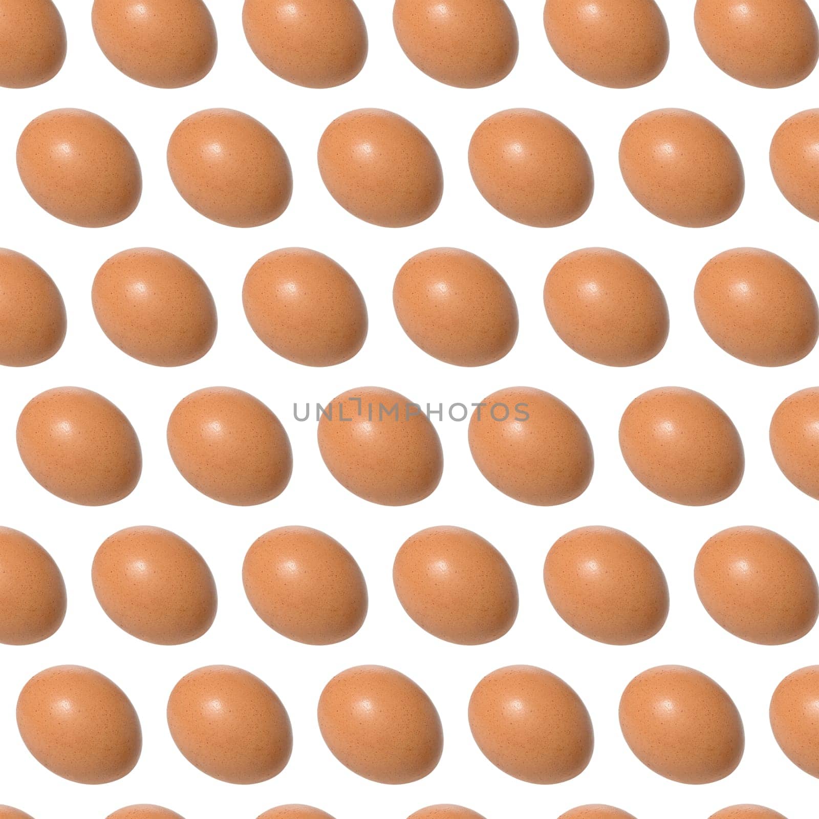 Repeating pattern of raw brown chicken eggs on isolated background