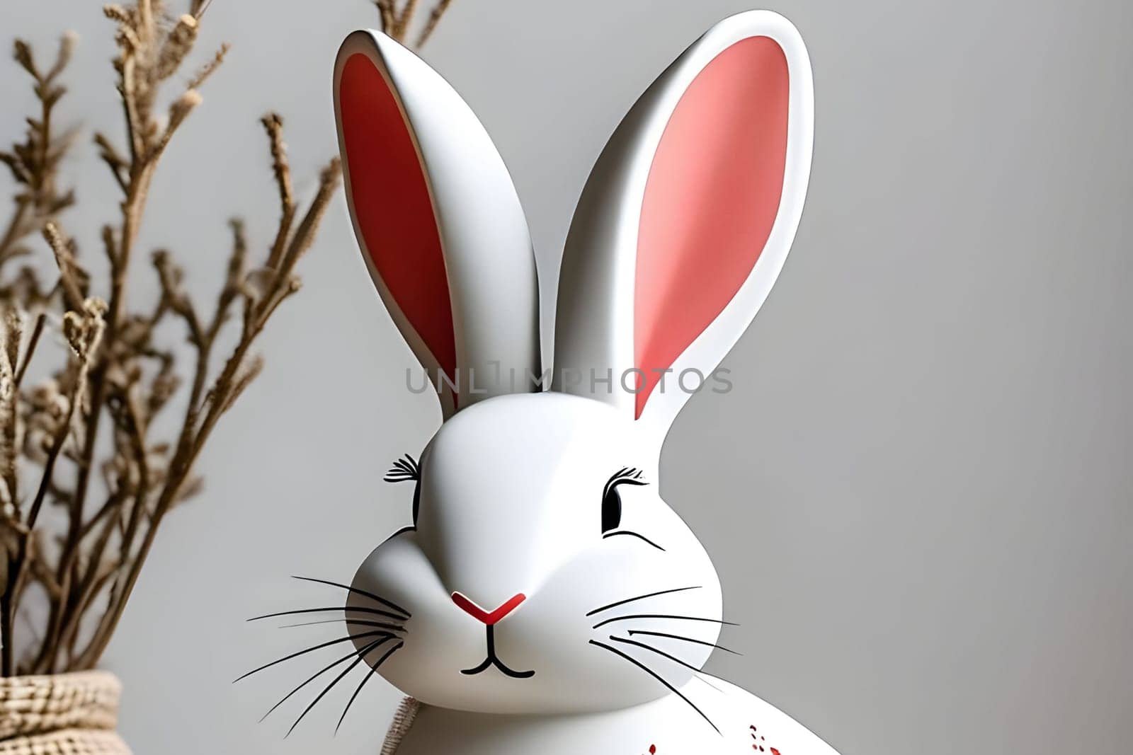 white rabbit 3d model toy gray background Scandinavian style Easter symbol. High quality 3d illustration alt