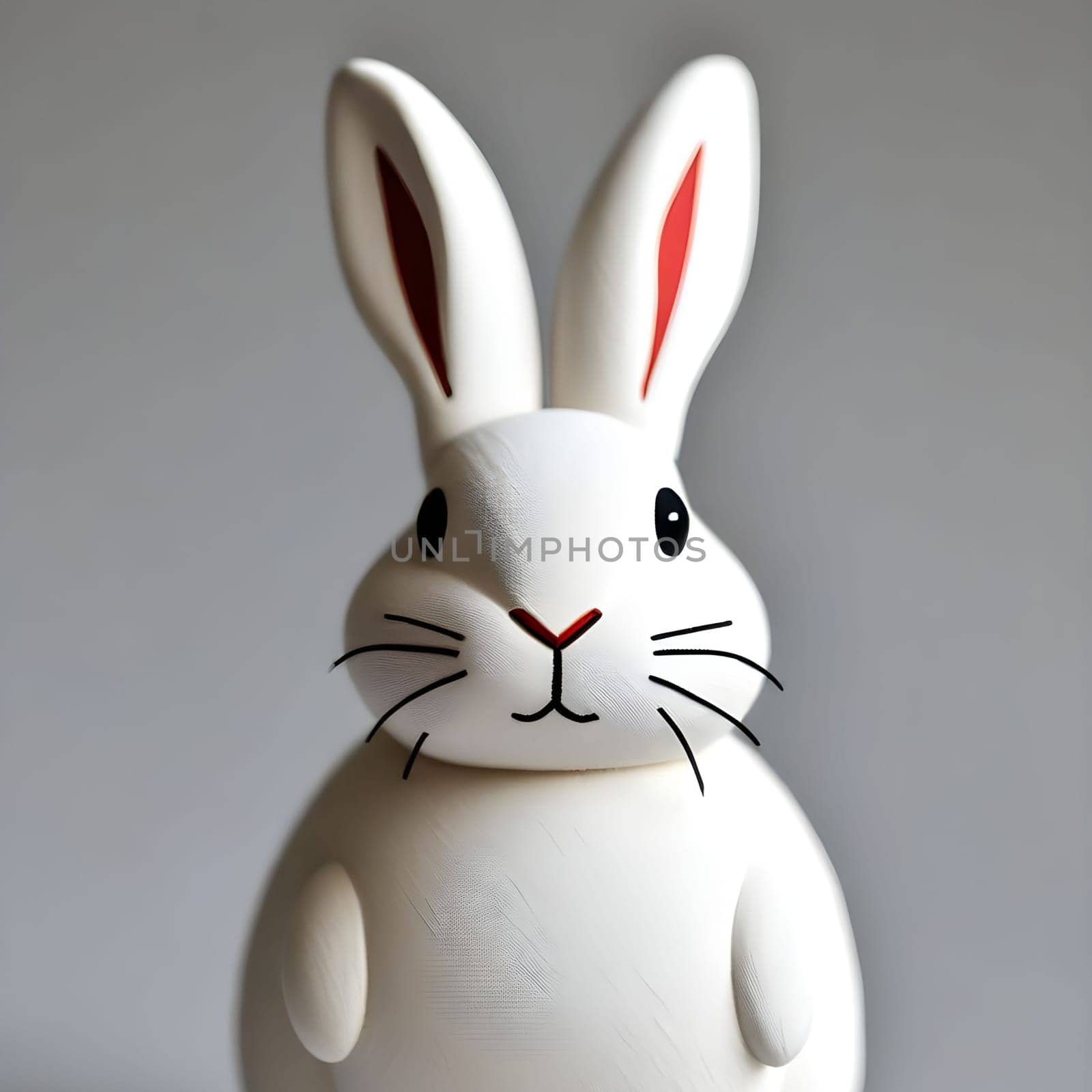 white rabbit 3d model toy gray background Scandinavian style Easter symbol. High quality 3d illustration alt