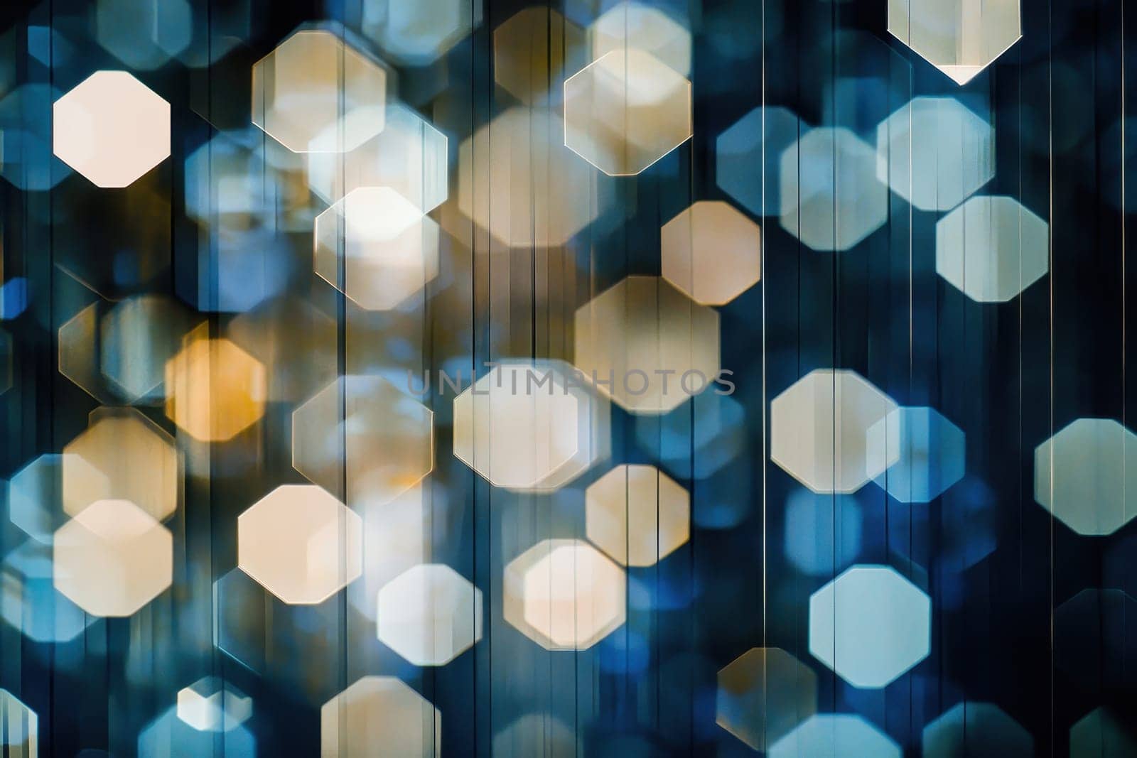 A mesmerizing display of colorful hexagonal lights softly blurred creates a dreamlike atmosphere, perfect for abstract art and design projects.