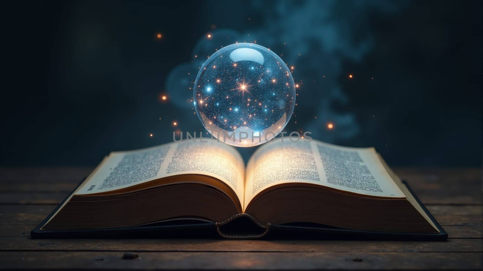 A mesmerizing globe, shimmering with cosmic details, hovers delicately above an ancient book with illuminated pages. This enchanting moment symbolizes the quest for knowledge and exploration.