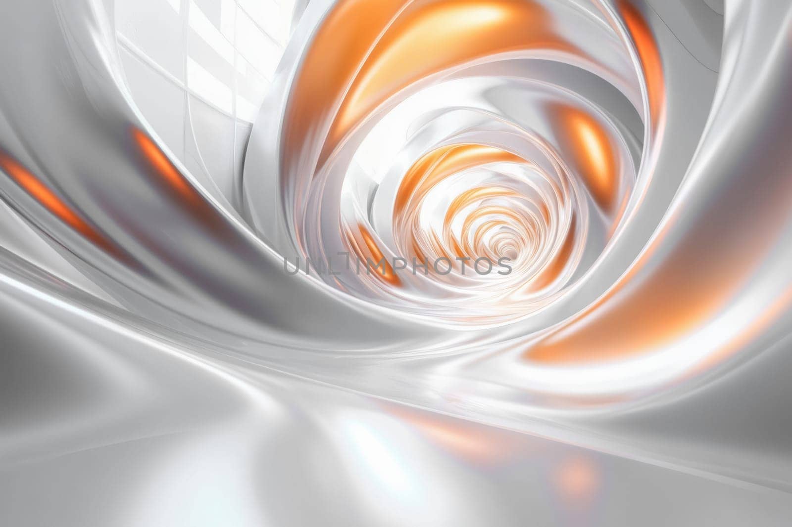 White and orange futuristic corridor tunnel. Abstraction.