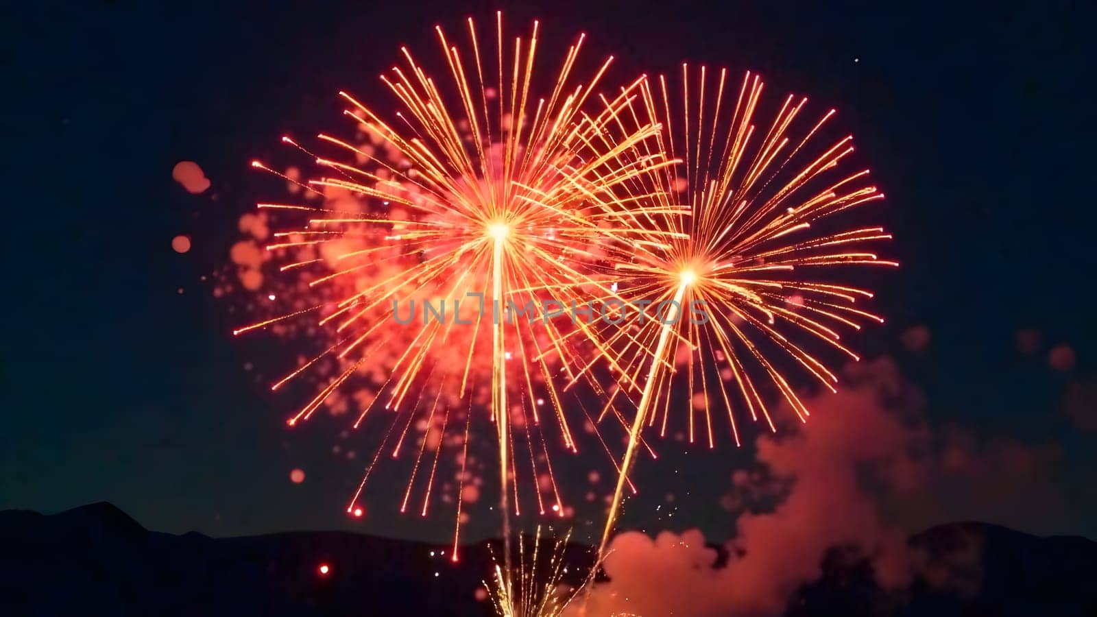 A dazzling display of fireworks with sparkling trails and confetti details brings this seamless pattern to life, perfect for festive occasions.