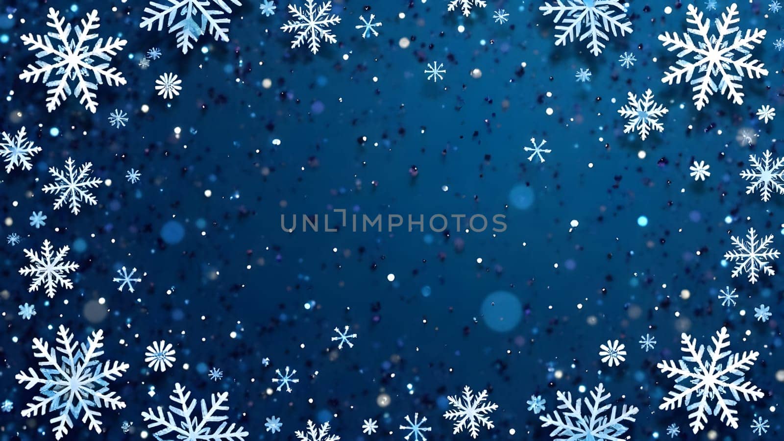 A seamless pattern of delicate snowflakes and twinkling stars in white, silver, and icy blue, symmetrically arranged with minimal gaps on a deep navy background, exuding a frosty, elegant atmosphere perfect for Christmas and New Years.