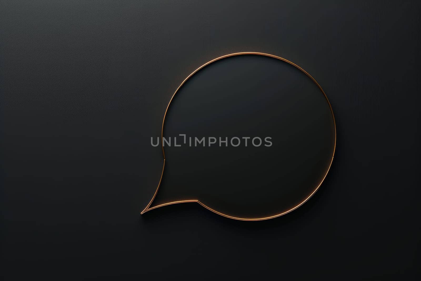 A sleek speech bubble with subtle gold accents stands out against a matte black background, perfect for conveying elegance in branding, communication materials, or modern design projects.