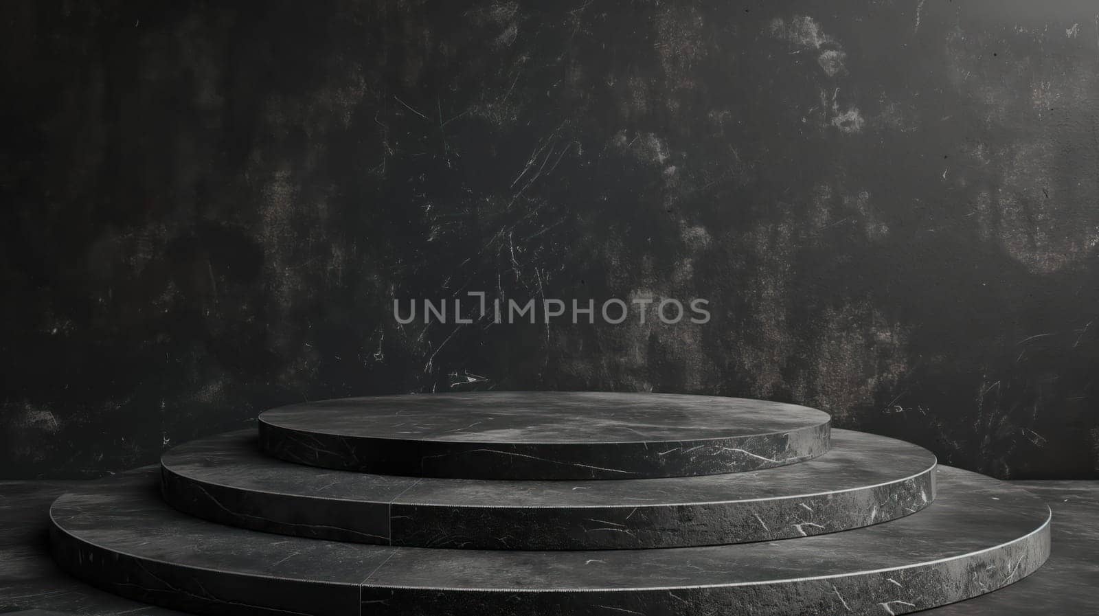 Dark grey minimal grunge concrete podium. Generative AI image