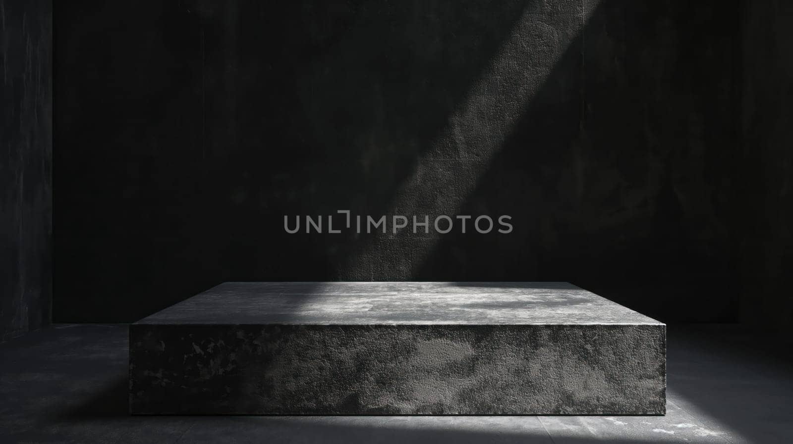 Dark grey minimal grunge concrete podium. Generative AI image