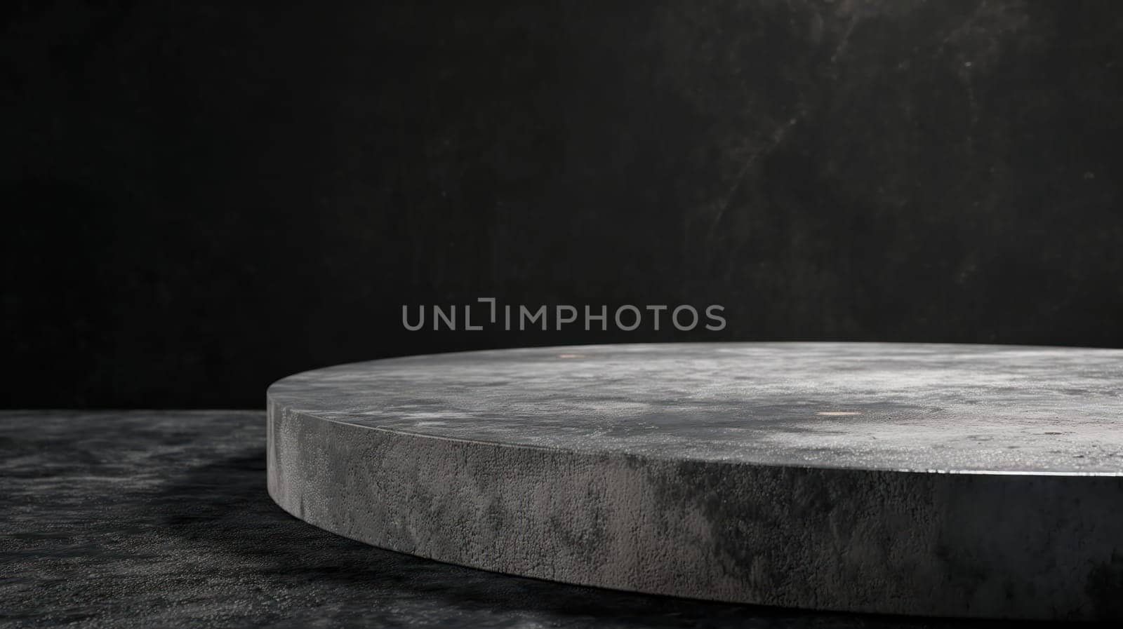 Dark grey minimal grunge concrete podium. Generative AI image