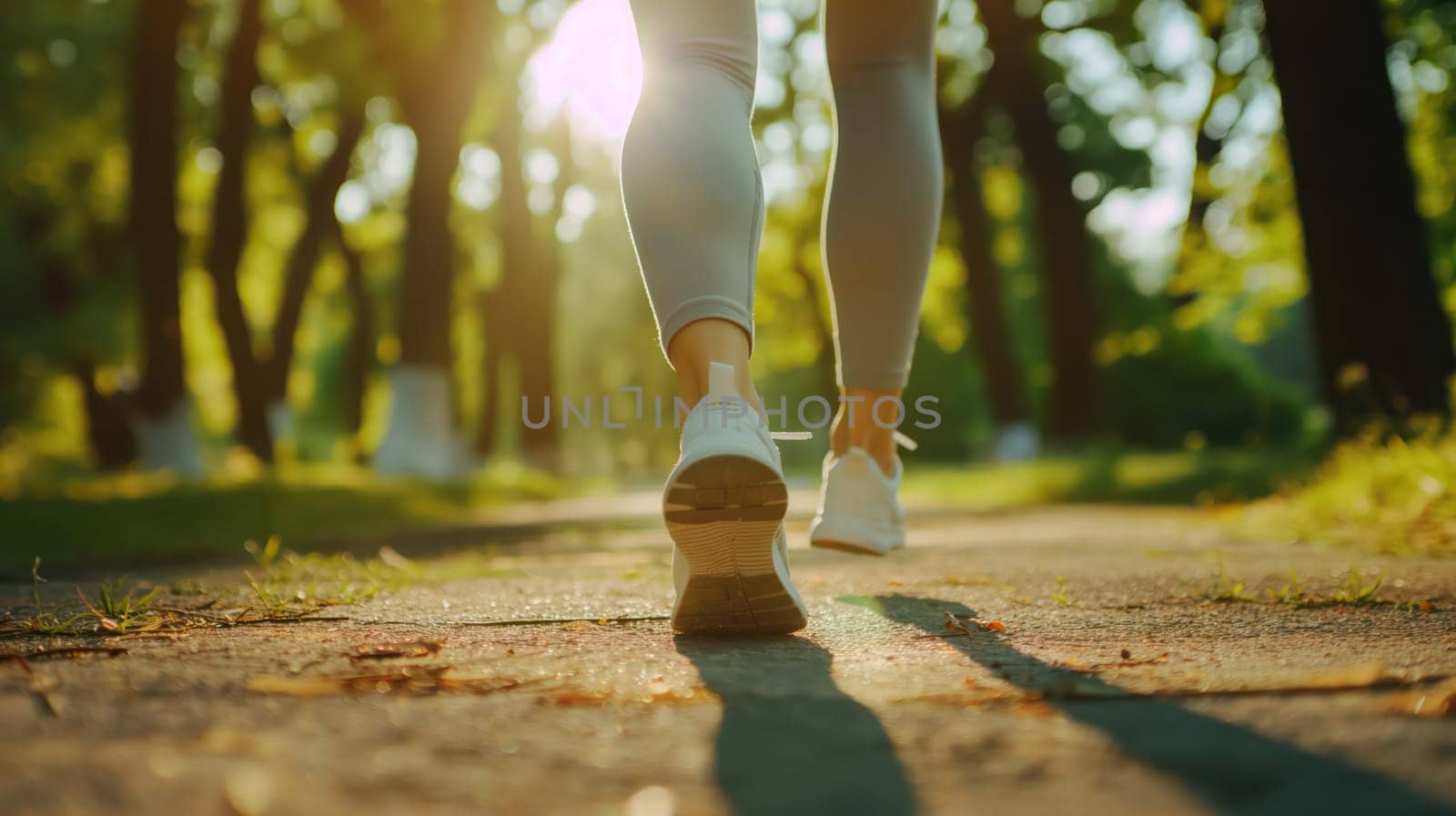 Athletic fitness girl running in the park in nature. Generative AI image