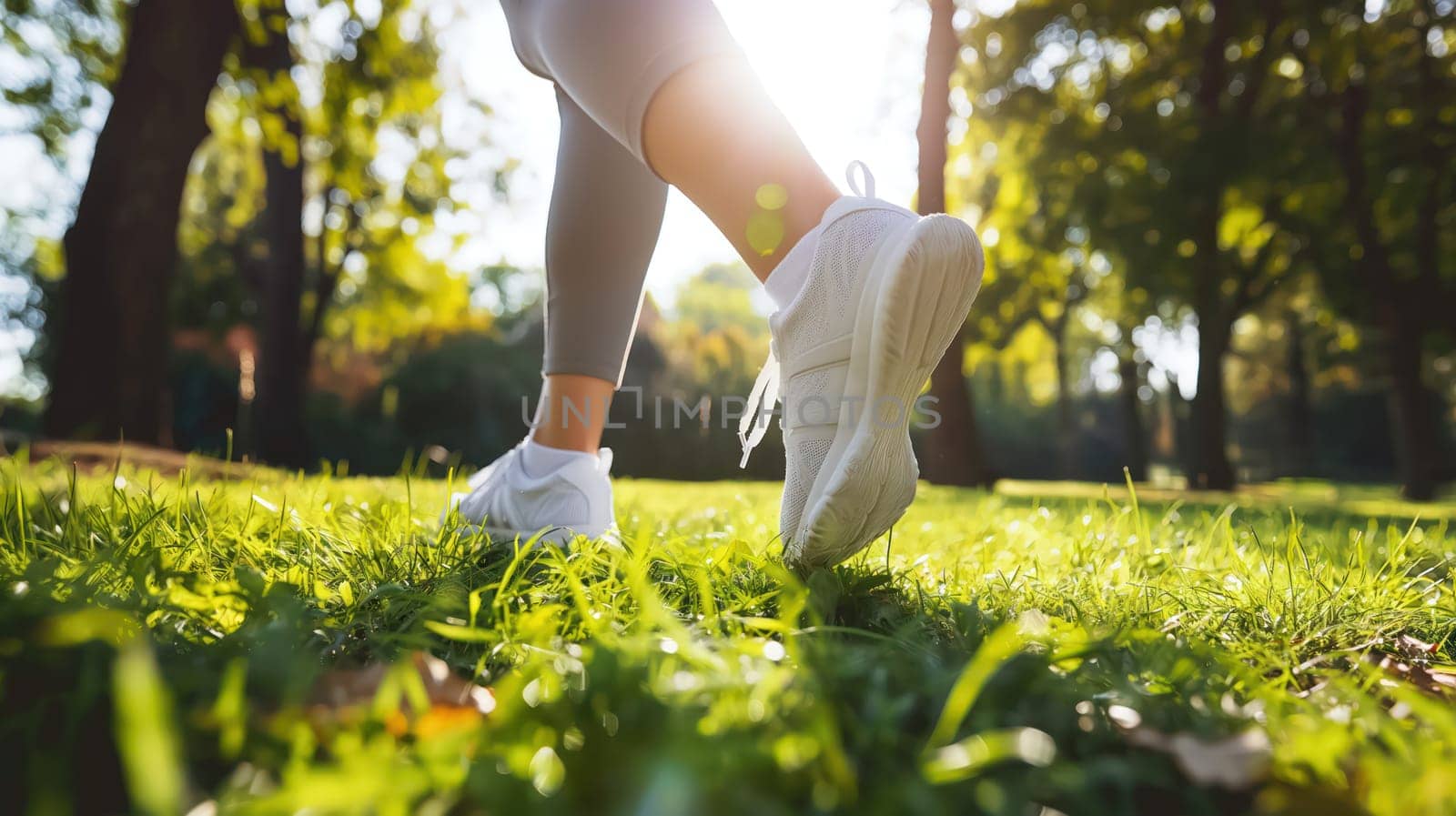 Athletic fitness girl running in the park in nature. Generative AI image