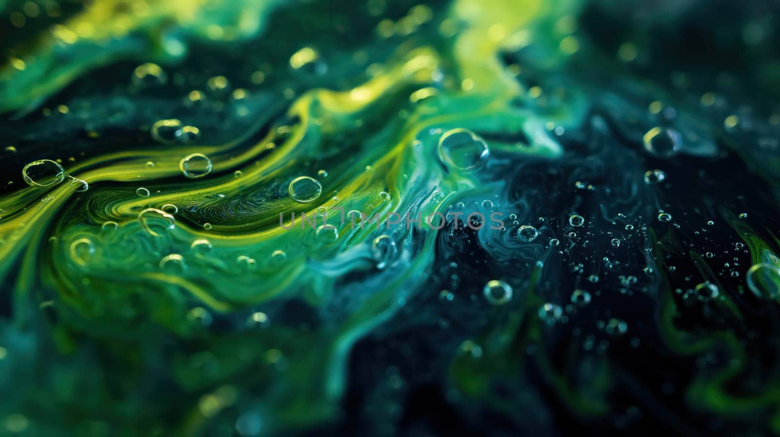Bright green and blue liquid background. Generative AI image