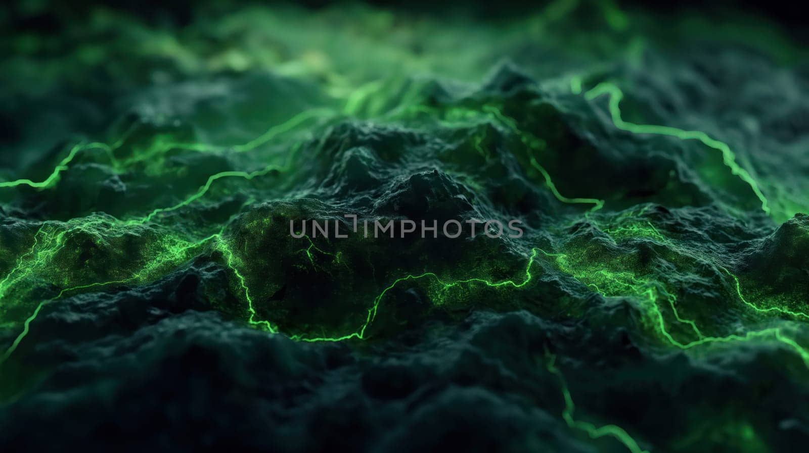 Green liquid wavy lines on grunge stone texture abstract background. Generative AI design