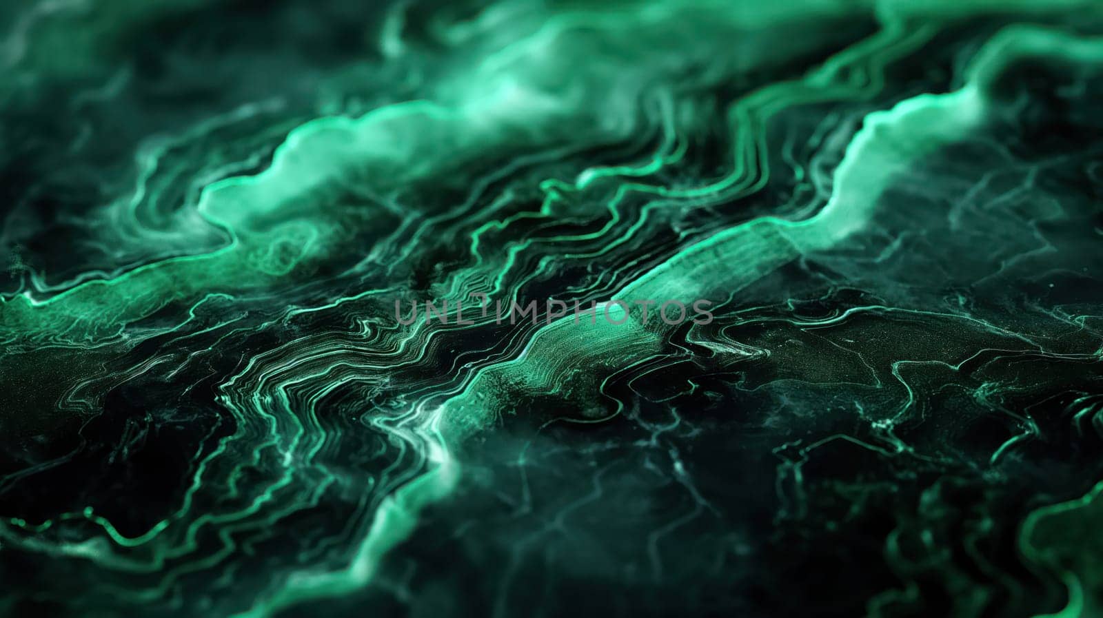 Green liquid wavy lines on grunge stone texture abstract background. Generative AI design