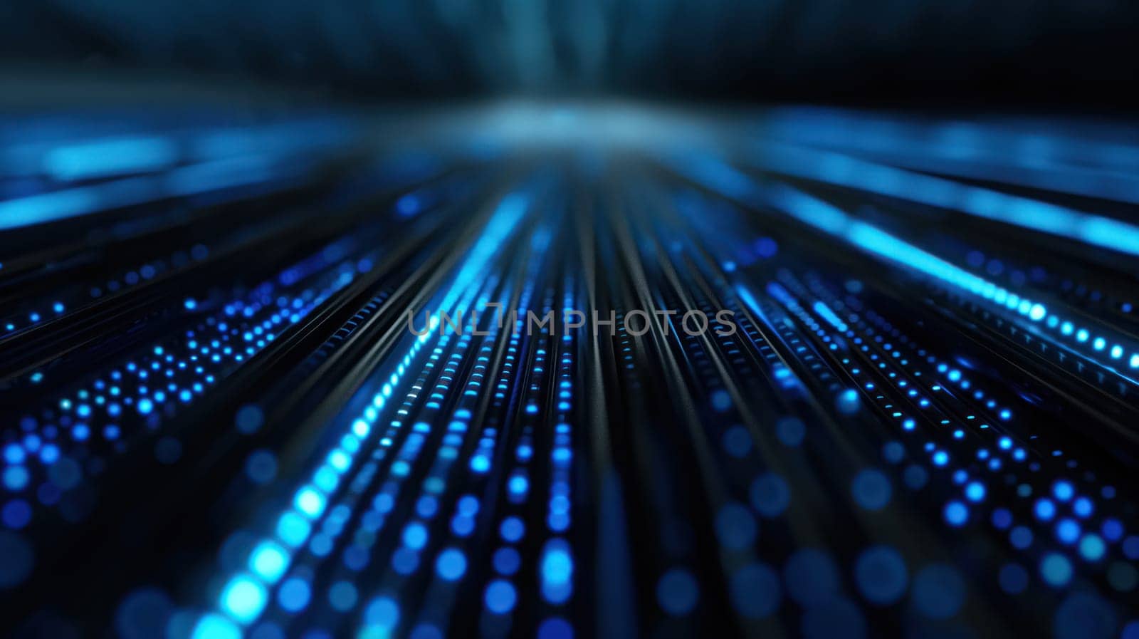 Black technology futuristic background with blue neon effect. Generative AI design