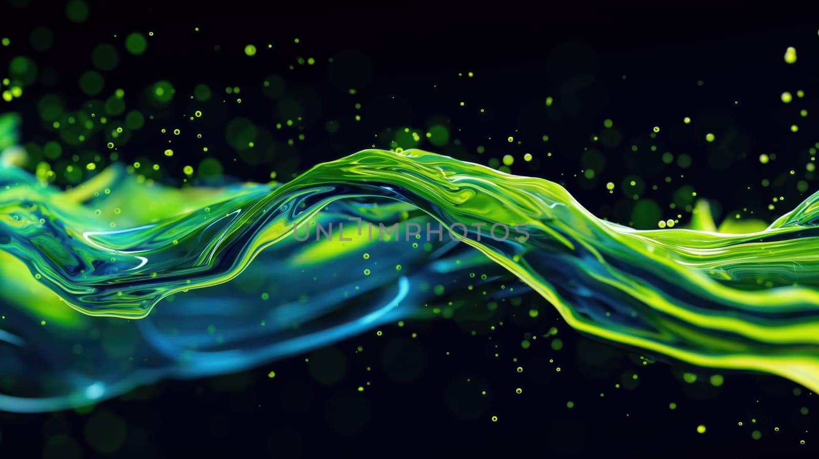 Green and blue liquid mixed on a black background. Generative AI image