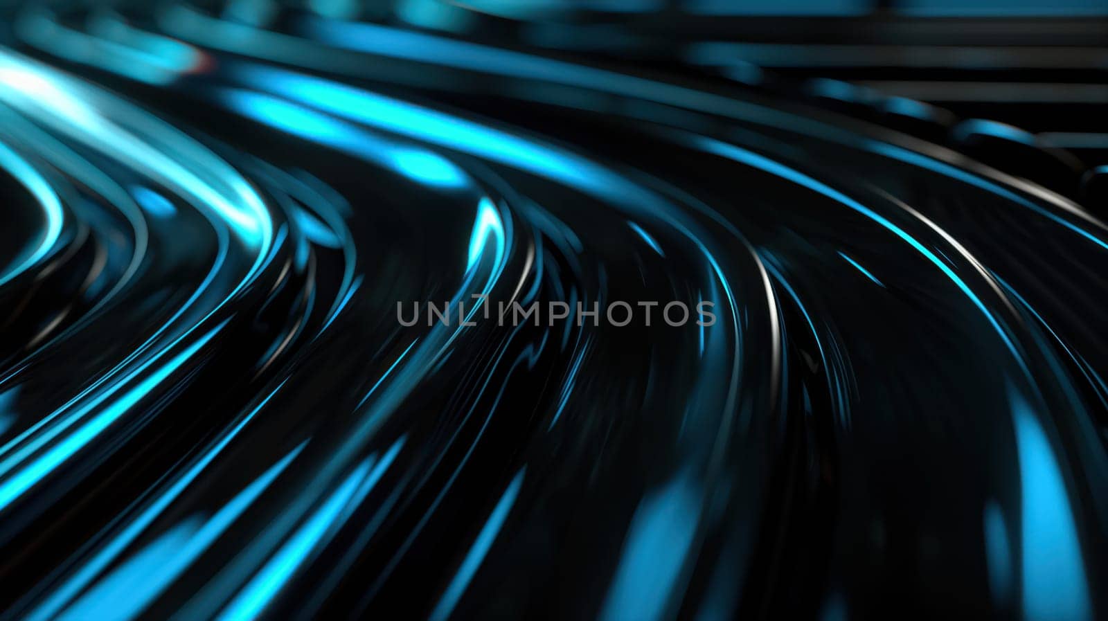 Black and blue liquid waves abstract background. Generative AI design