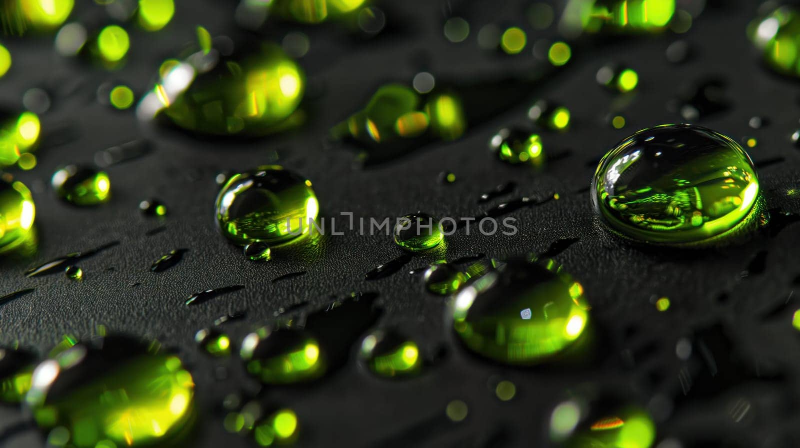 Green liquid drops on grunge stone texture abstract background. Generative AI design