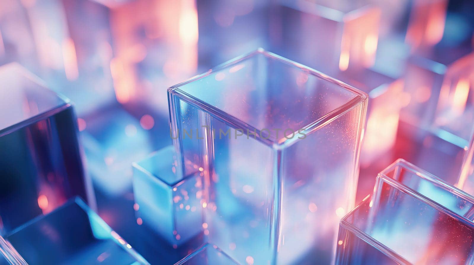 Holographic glass cubes abstract tech concept background