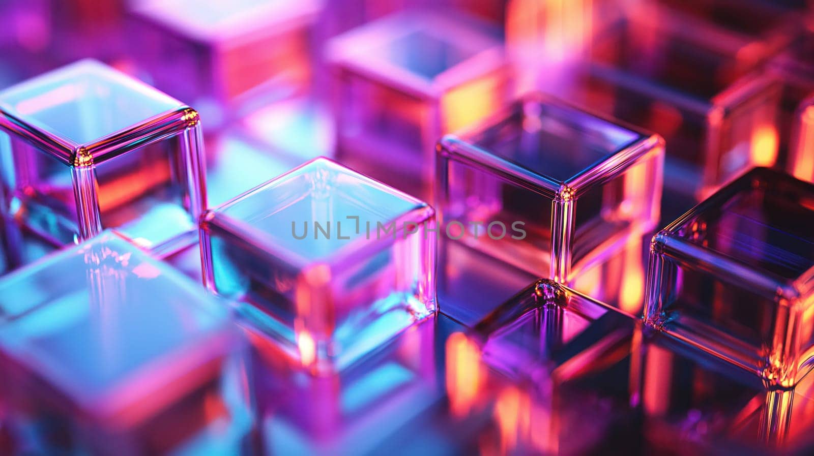 Holographic glass cubes abstract tech concept background