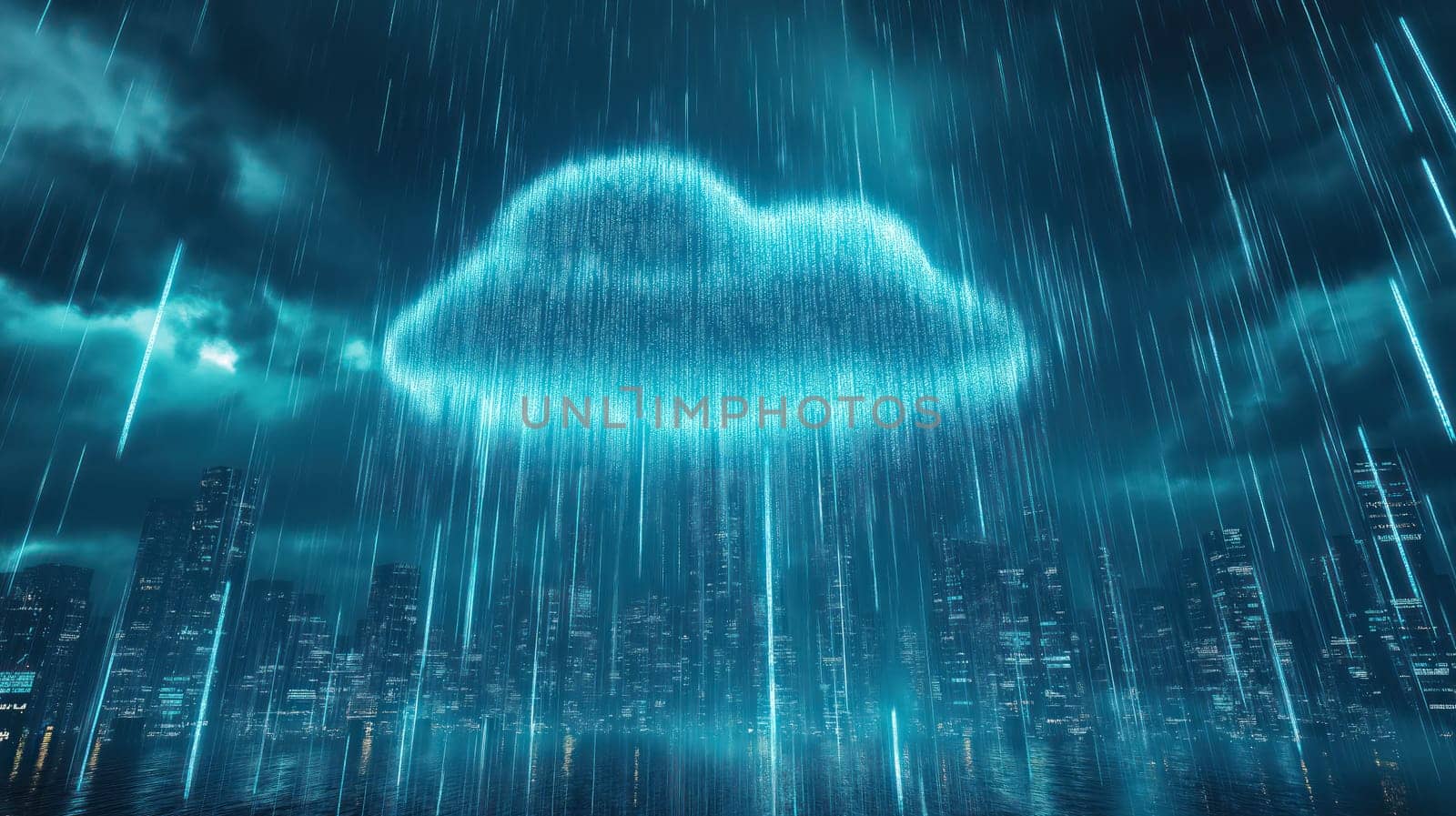 Cloud computing technology concept design with city on the background. Generative AI design