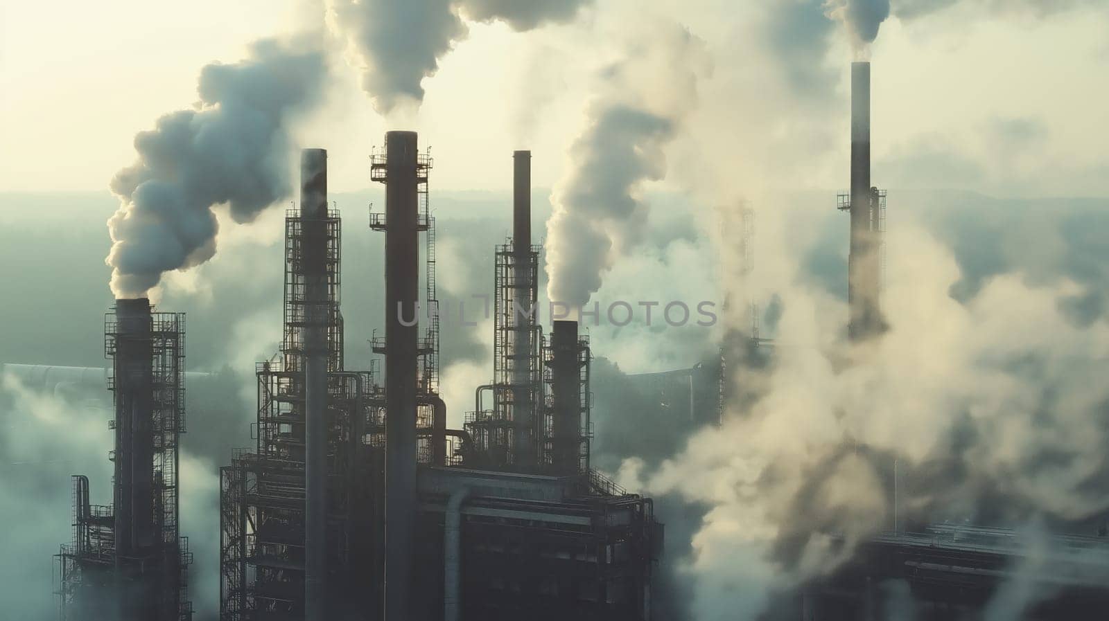 Air pollution and environmental problems. Smoke from pipes and smog from factories