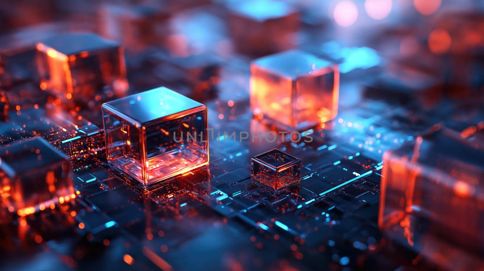 Holographic neon glass cubes abstract tech concept background