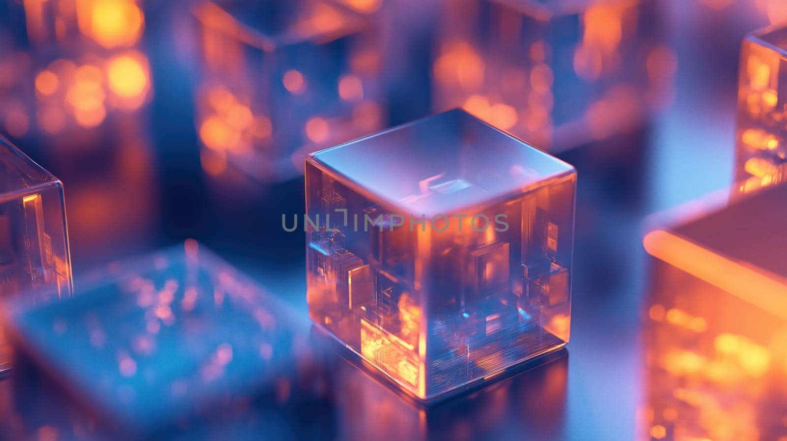 Holographic luminous glass cubes abstract tech concept background