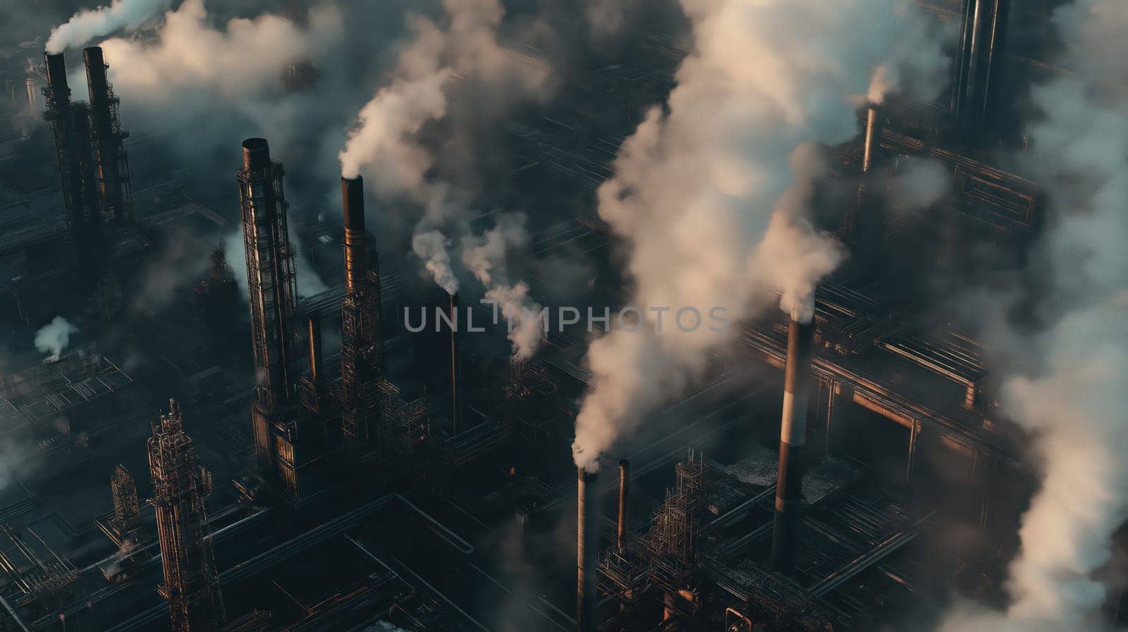 Air pollution and environmental problems. Smoke from pipes and smog from factories