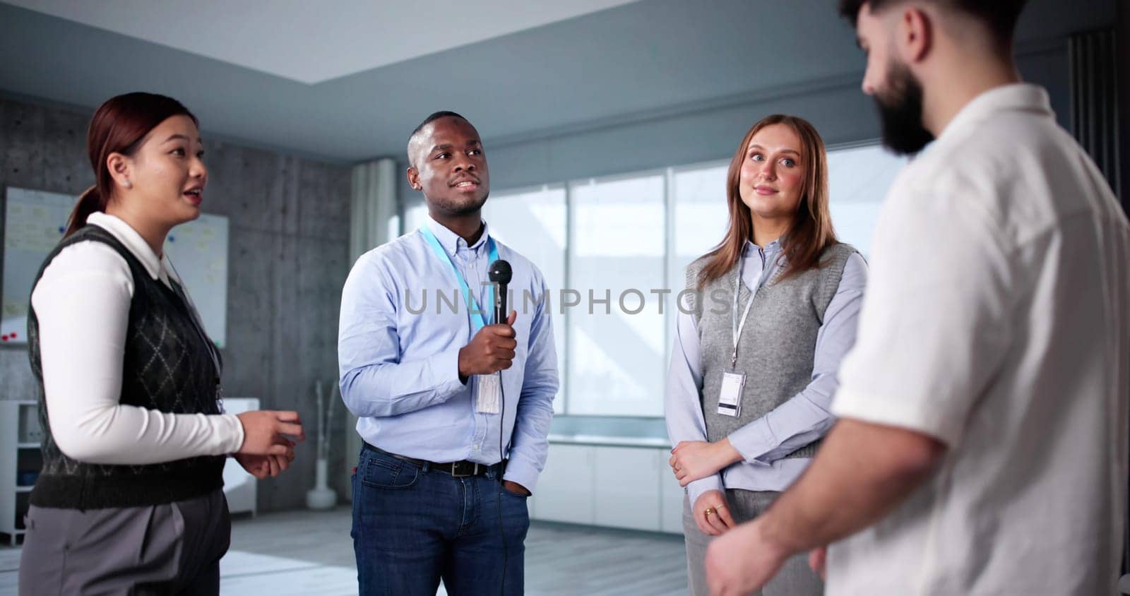 Business People Group Chatting. Team Talking In Office