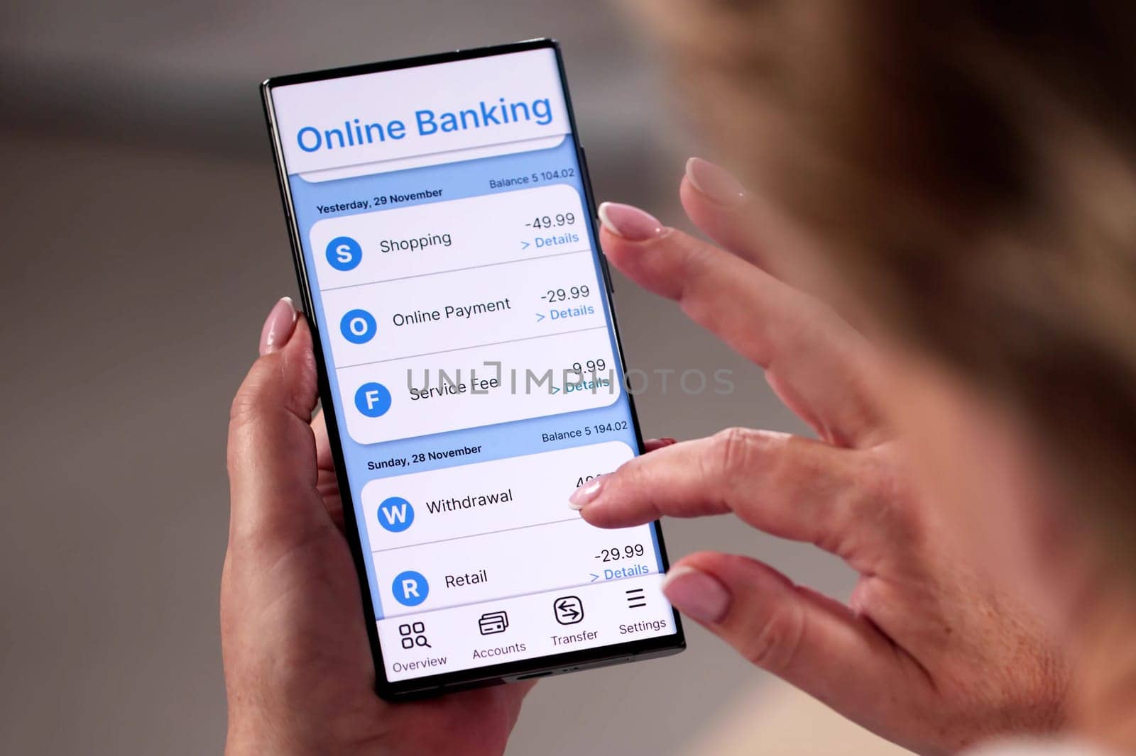 Woman Using Mobile Phone Checking Bank Statement Online