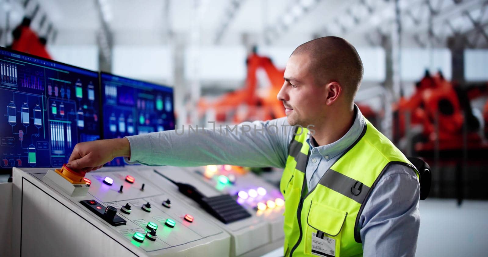 Scada Desktop Software On Computer At Car Manufacturing Line