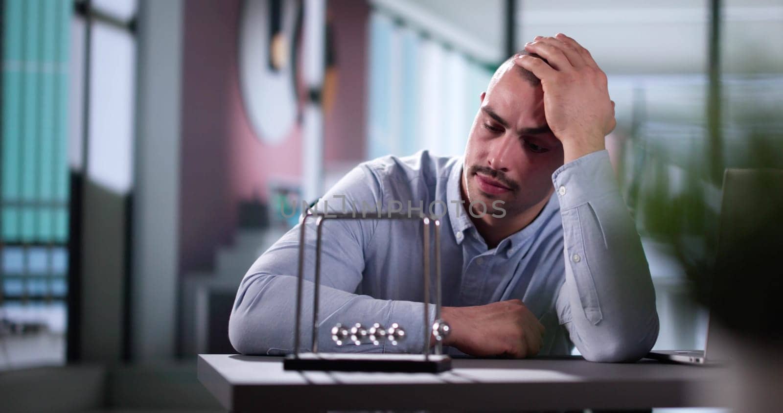 Frustrated Sad Accountant Man. Computer Productivity With Laptop