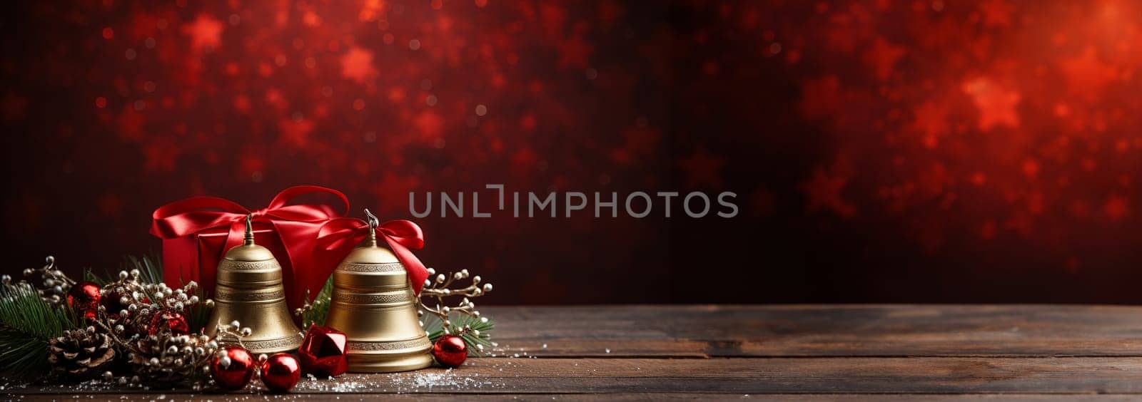 Christmas background theme. Christmas composition. Gifts, fir tree branches, red decorations on dark background. Christmas, winter, new year concept. Flat lay, top view, copy space. Merry Christmas Holiday by Annebel146