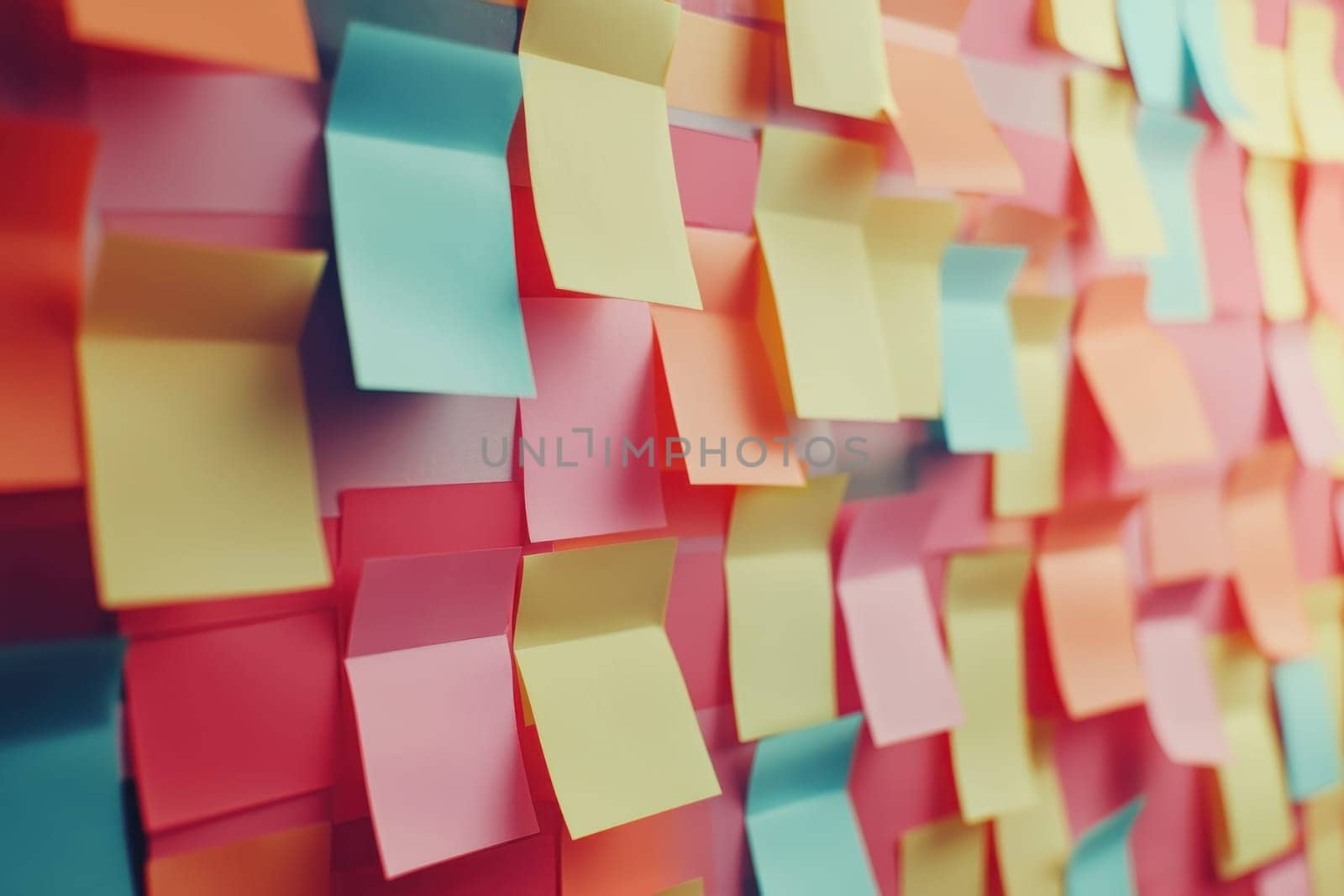 A vibrant display of colorful sticky notes arranged in random order, perfect for office environments and creative projects, inspiring organization and brainstorming.