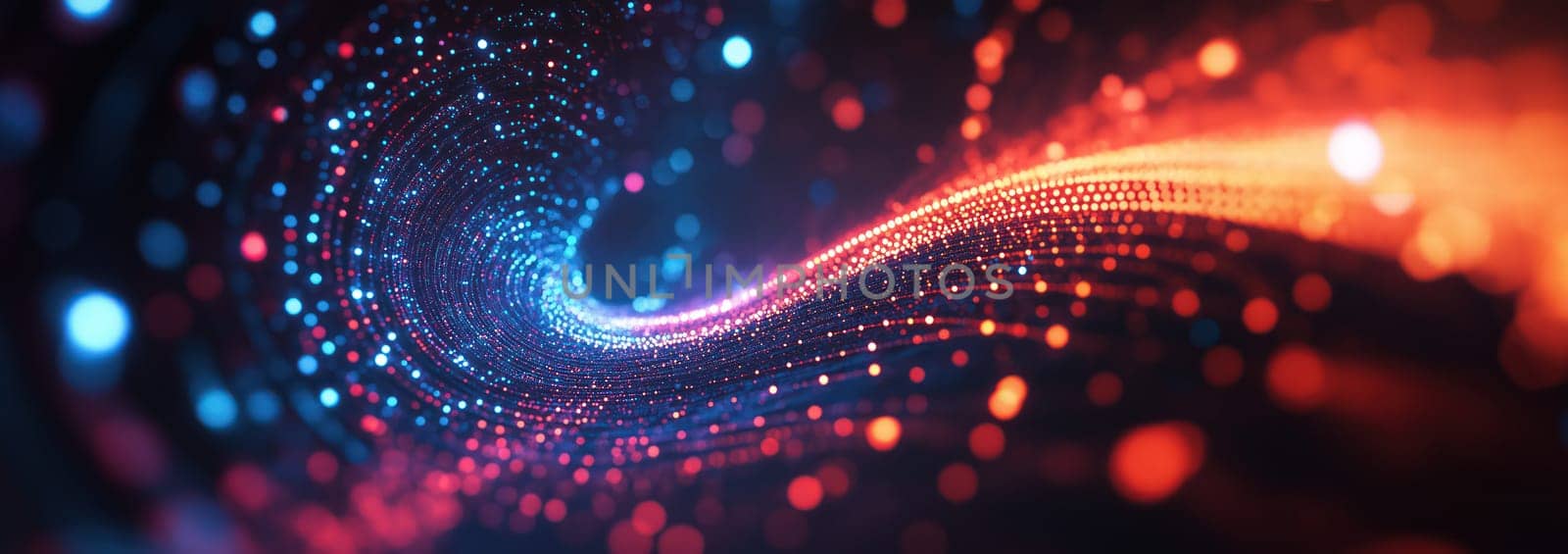 Colorful neon spiral glowing dotted waves abstract futuristic background