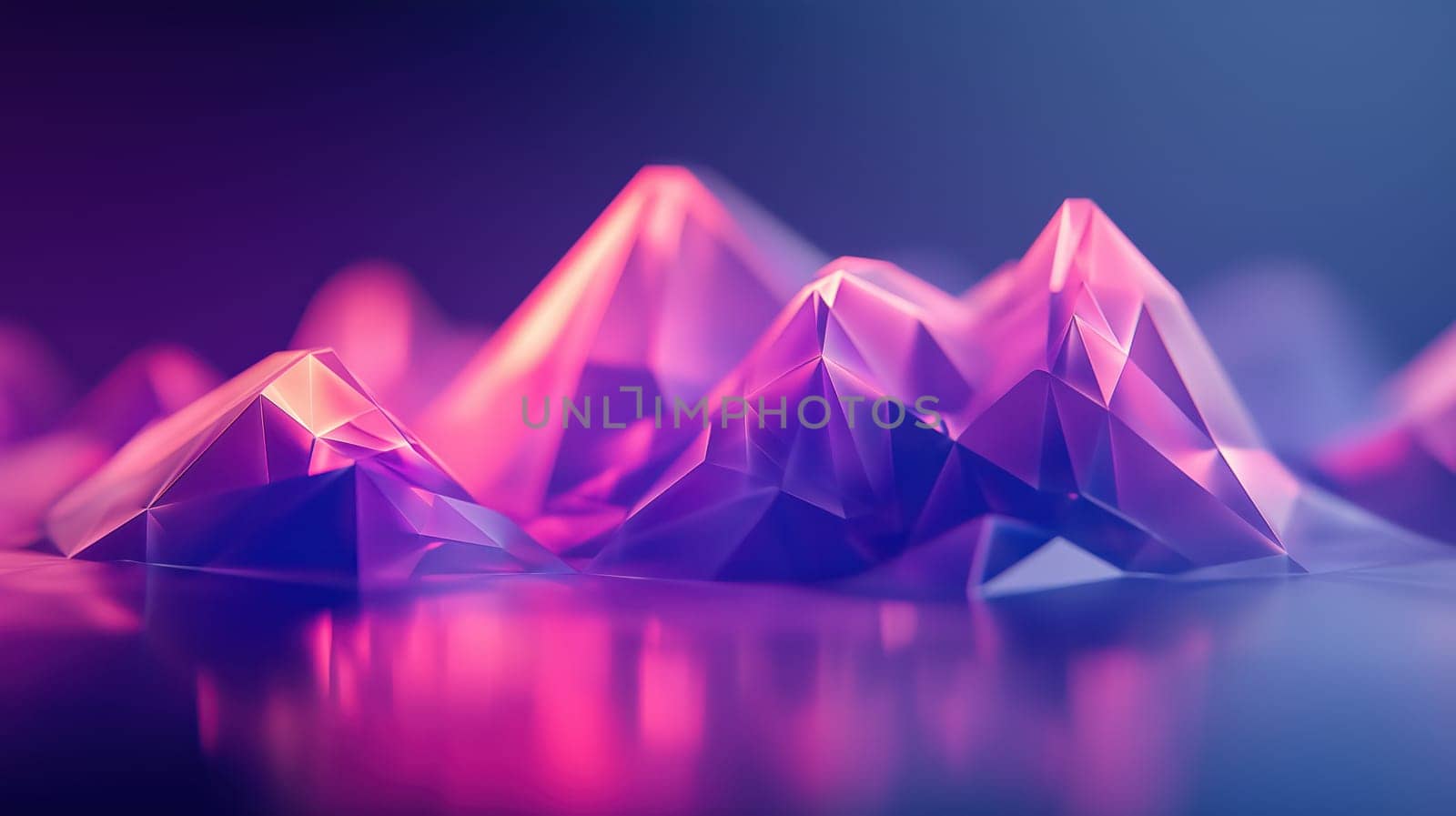 Purple neon low poly mountains landscape abstract geometric background