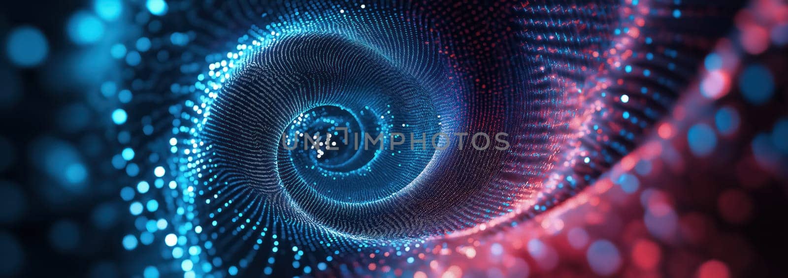 Colorful neon spiral glowing dotted waves abstract futuristic background