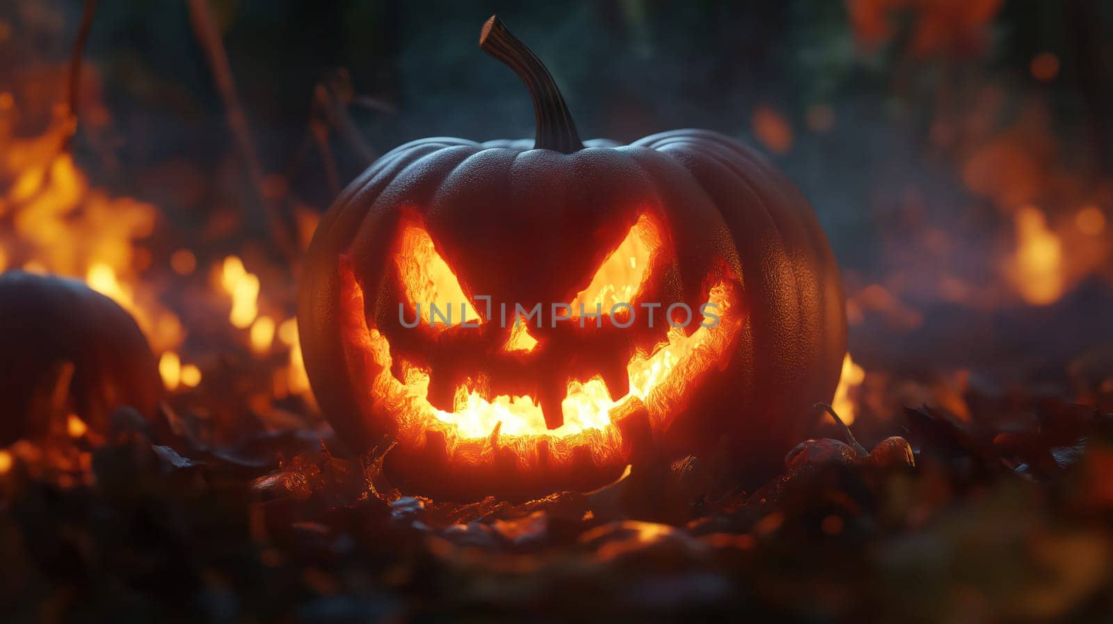 Scary Halloween background with glowing jack-o-lantern pumpkin