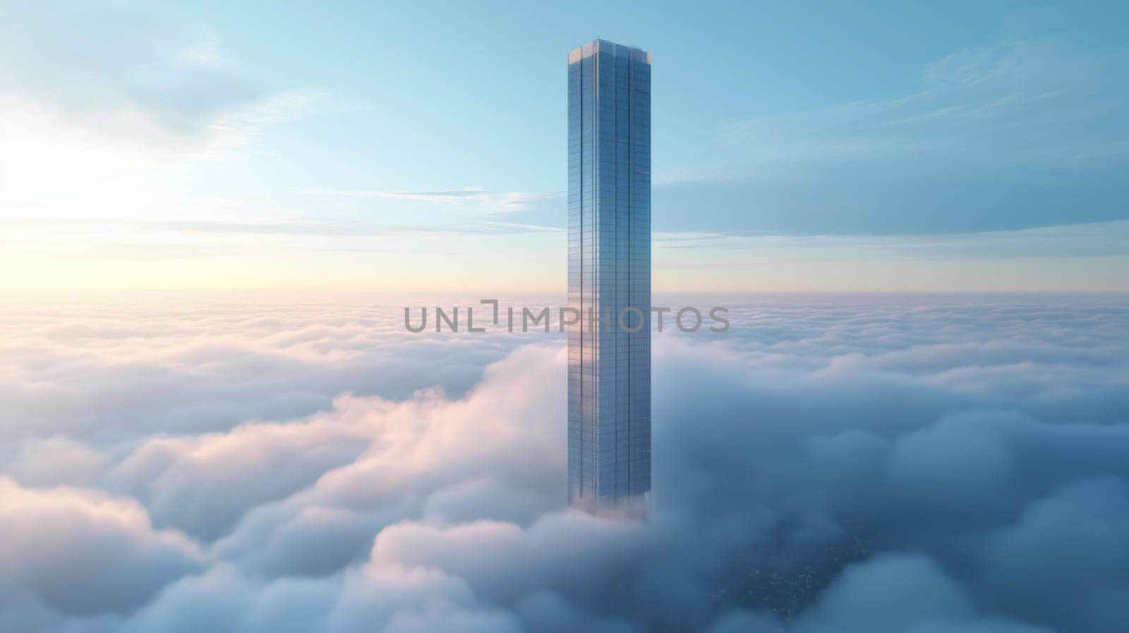 Modern skyscraper above the clouds