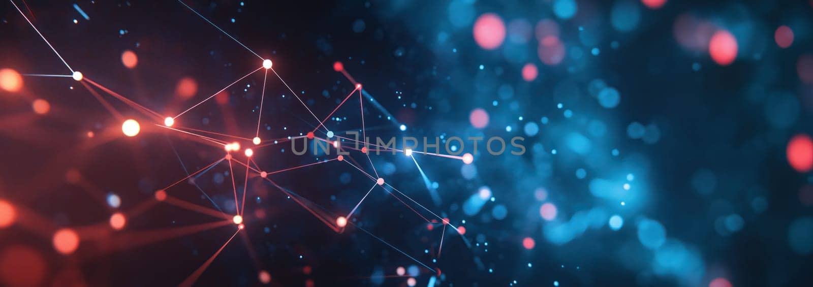 Neural network artificial intelligence tech low poly abstract background. Plexus neon glowing banner design