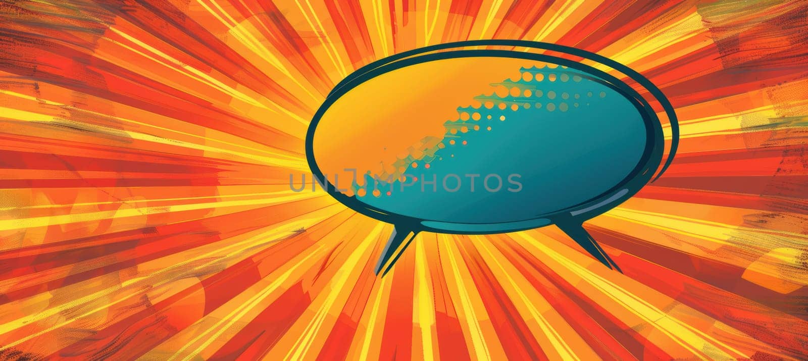 Dynamic pop art illustration featuring a vivid speech bubble at the center with bold action lines on a burst background. radiating energy and movement, perfect for comic book themed designs, posters, or creative projects.