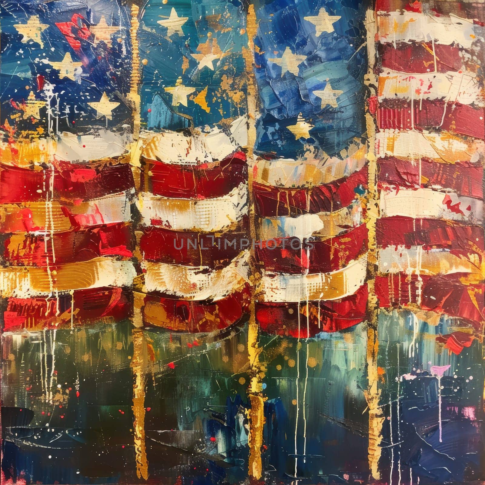 Patriotic voting booths adorned with american flags against a vibrant backdrop. the scene emphasizes civic duty and the significance of election day, capturing a festive, democratic spirit suitable for voting-themed designs and promotions.