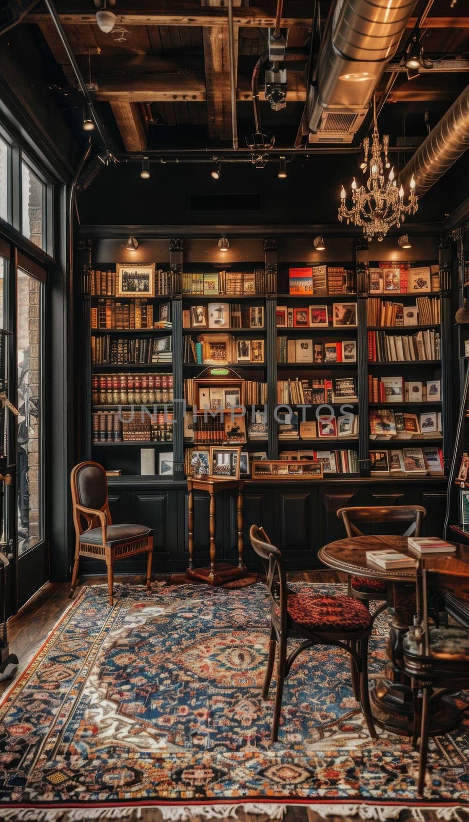 Elegant and stylish bookstore featuring themed displays that enhance the inviting atmosphere. shelves filled with diverse books create a perfect haven for book lovers. warm lighting and tasteful decor add to the cozy ambiance.
