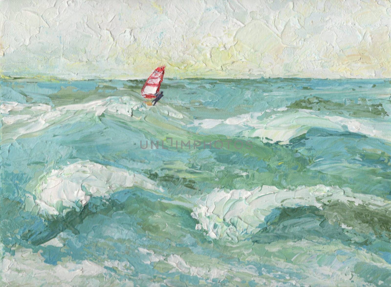 Painting sea view painted with acrylic as an example of painting work for a master class