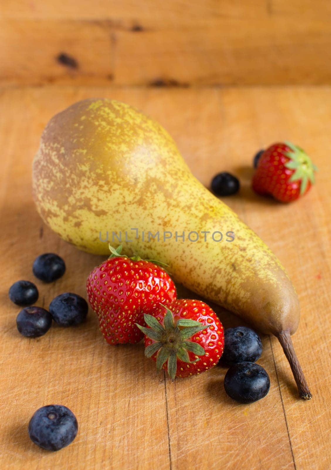 Blueberries, strawberry and pear