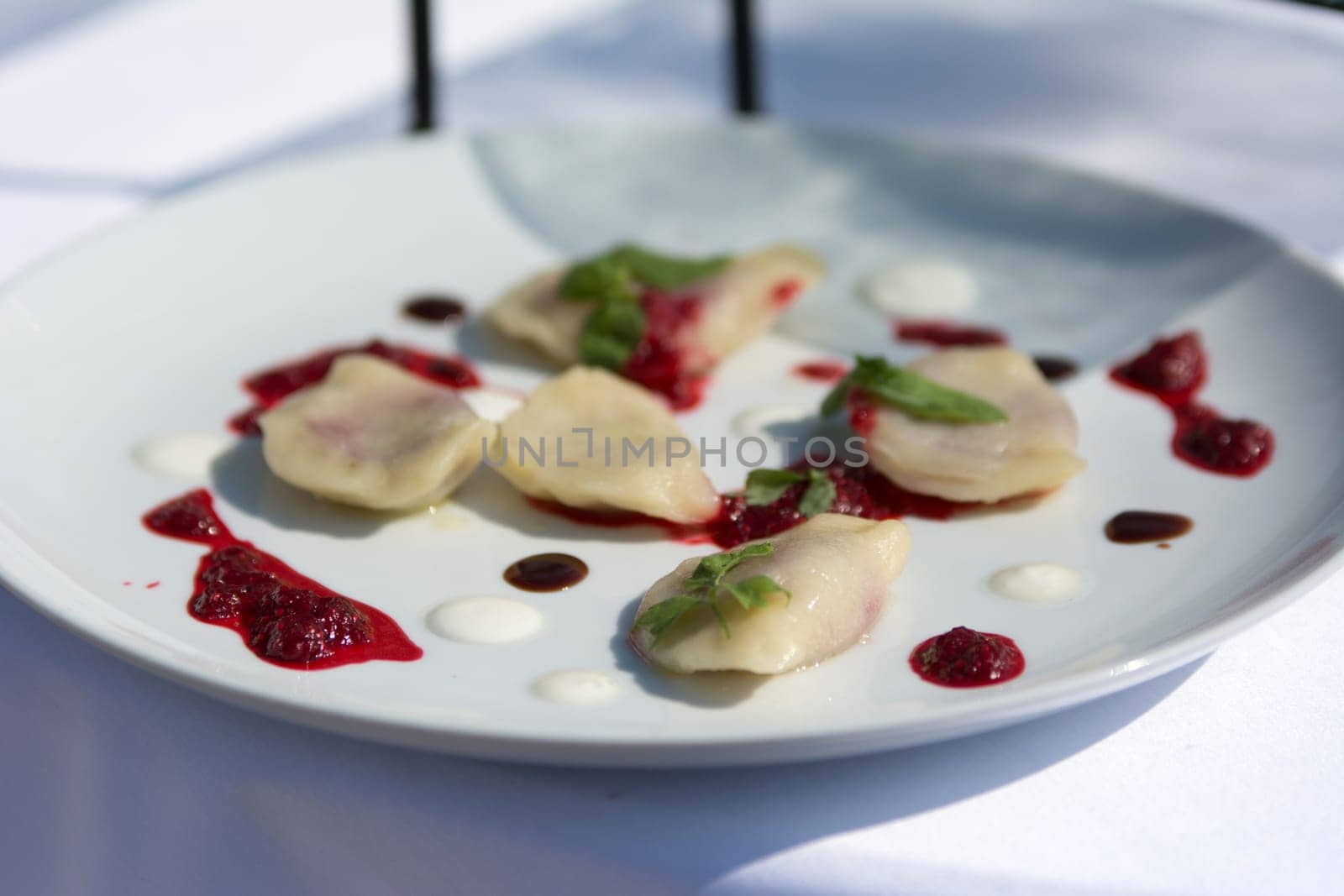 Italian Ravioli pasta closeup plating