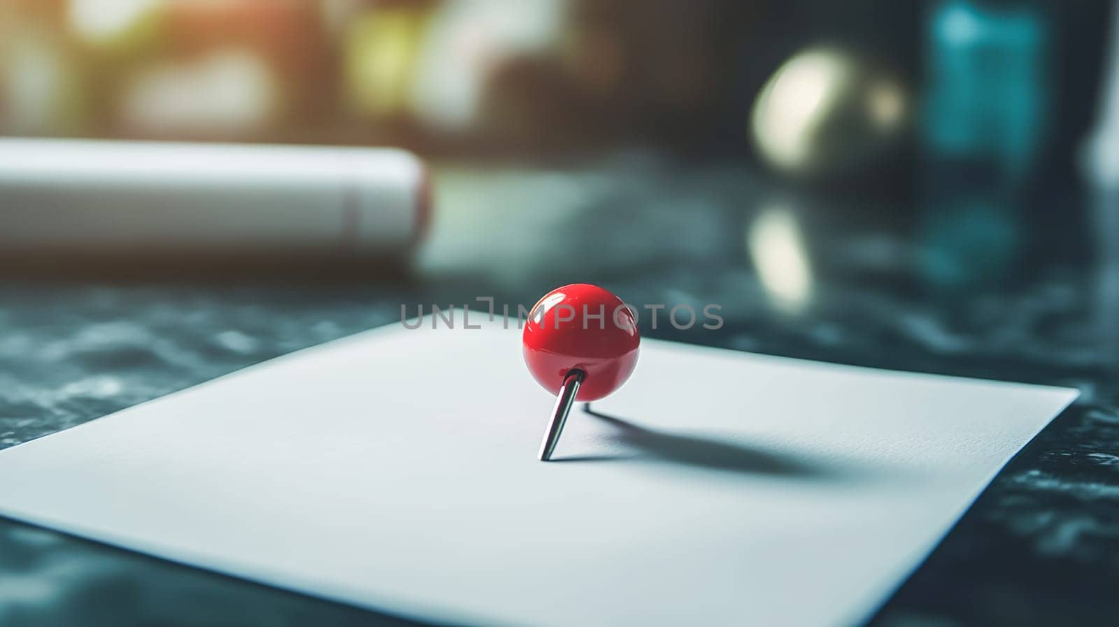 White paper sticky note with red push pin. Ai art